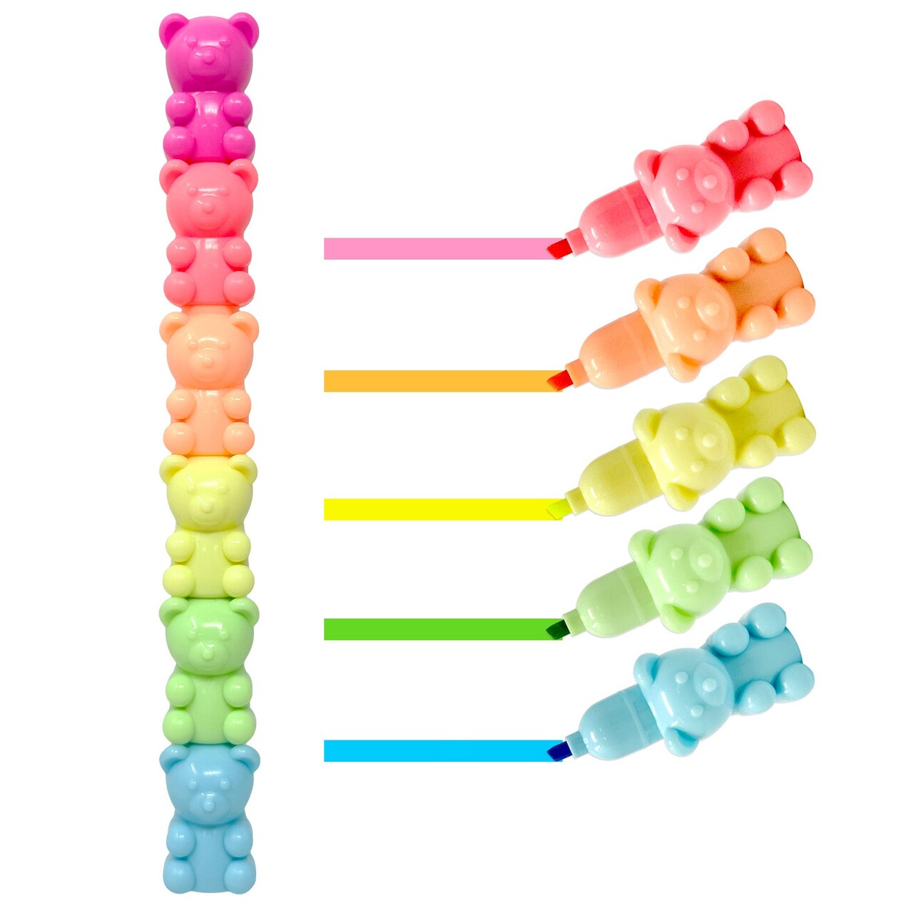 Wrapables Mini Stackable Highlighters, Cute Multi-color Markers, Teddy Bears